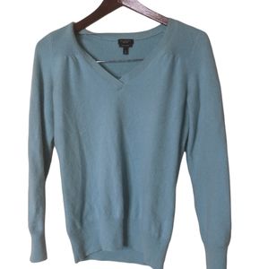 Talbots Pure 100% Cashmere V Neck Pullover Sweater Size Medium Light Blue